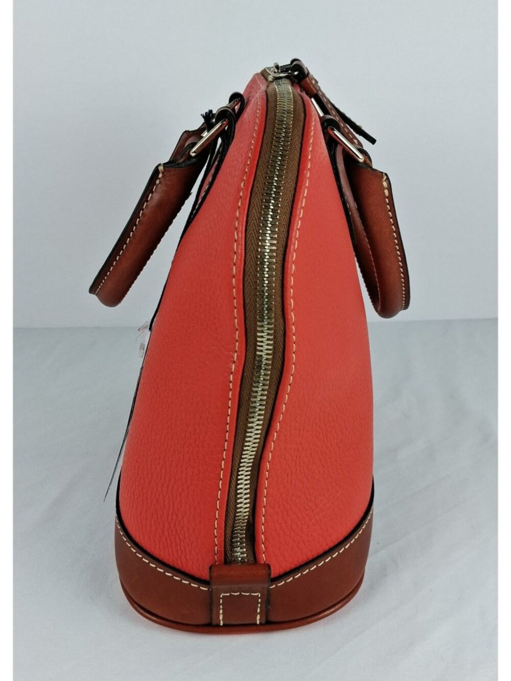 Dooney & Bourke Pebble Leather Domed Dark Salmon Satchel / Cross Body NWT - Picture 2 of 16